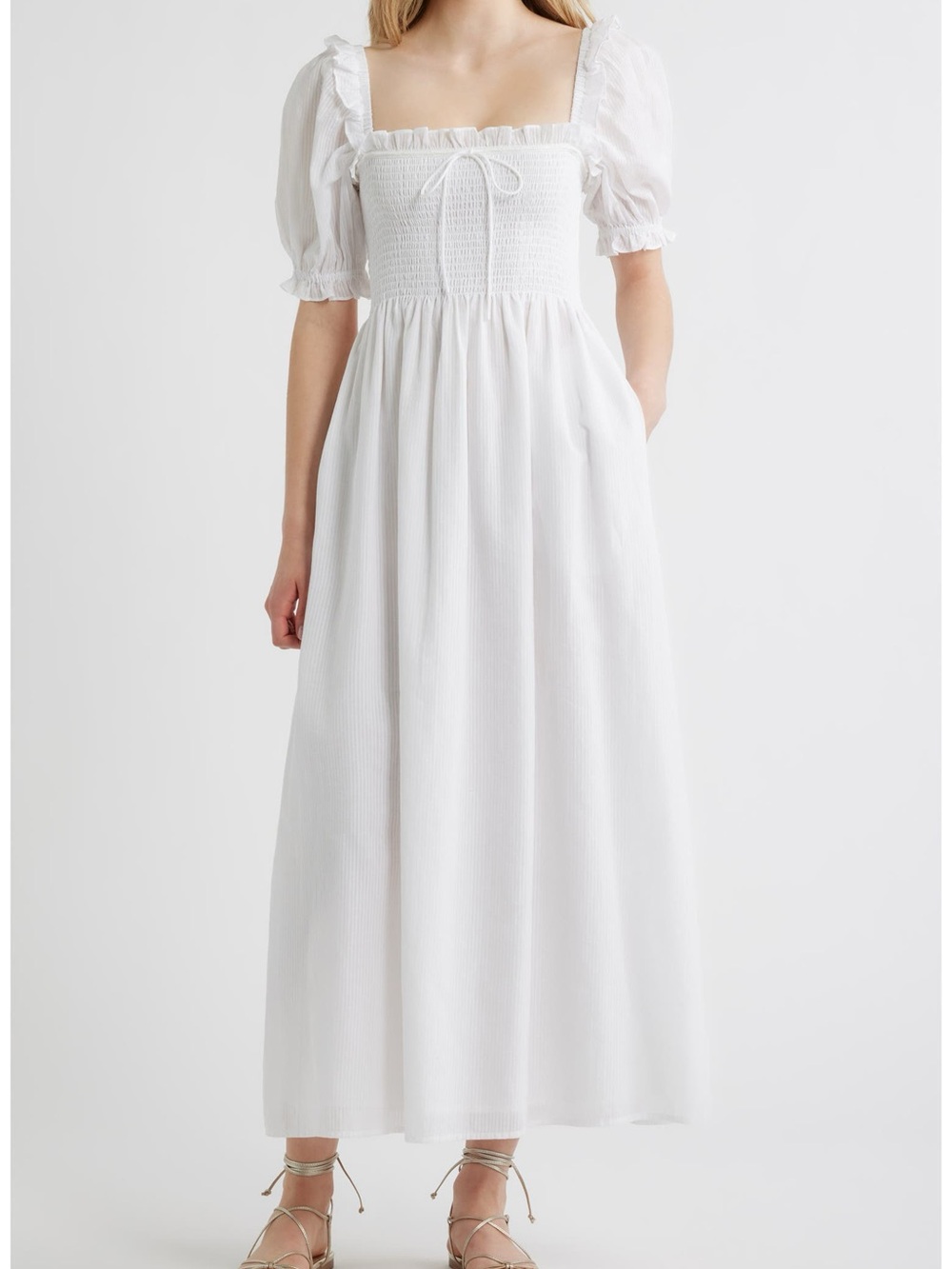 Hill House White Smocked Square-Neck Maxi Dress with Puff Sleeves - Picture 3 of 7